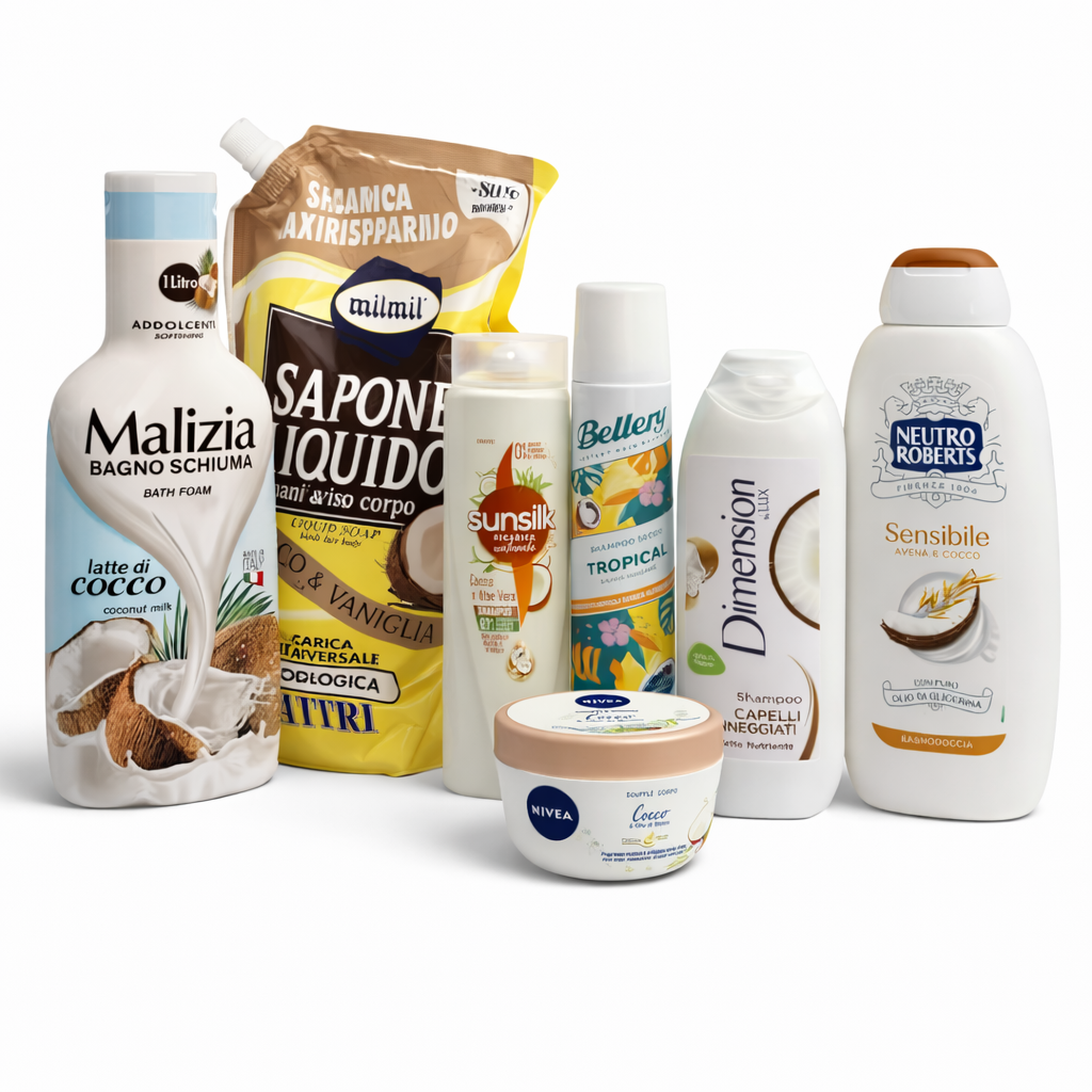 Box Benessere Cocco & Vaniglia – Corpo, Capelli e Mani (8 Prodotti)