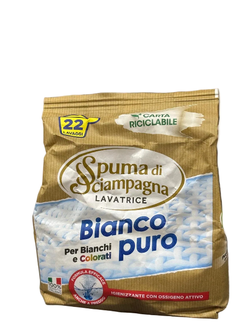 detersivo lavatrice in polvere spuma di champagne bianco puro